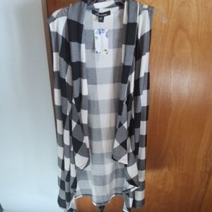 Black and White Checkered Open Cardigan